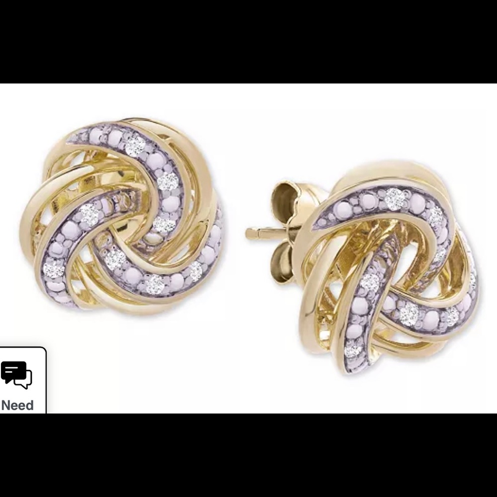 NWT - bridge diamond earrings 1/10 CTTW and 14KYGOS Love Knot